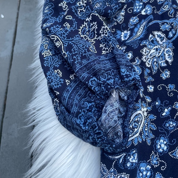 Susan Graver Womens Floral Woven Tie Neck Peasant Tunic Top - Size Med. petite - Picture 3 of 12